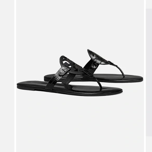Tory Burch Miller Black soft sandal patent leather Size 8 gently used - Picture 2 of 16